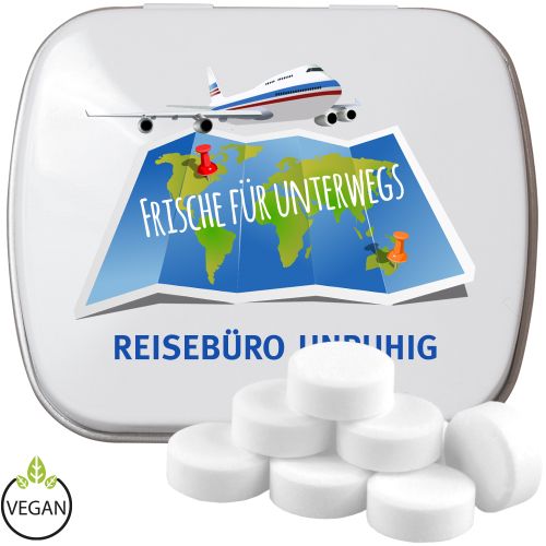 Peppermint drops sugar free (vegan), ca. 20g, mint tin white