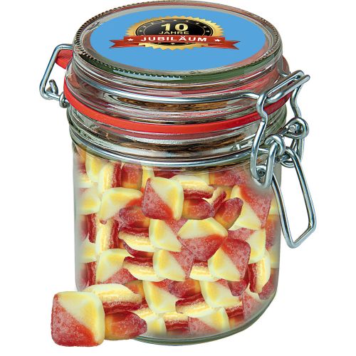 red fruit jelly vanilla candy, ca. 200g, candy jar maxi with label