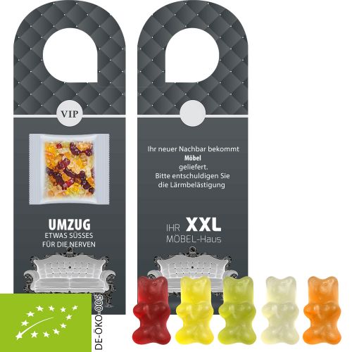 Organic gummy bears with gelatine, ca. 10g, express door hanger with print