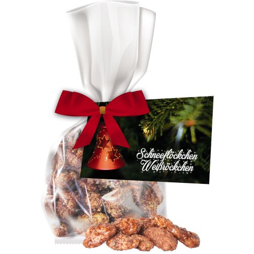 Burnt almonds, ca. 30g, express flat bag with bow with advertising card