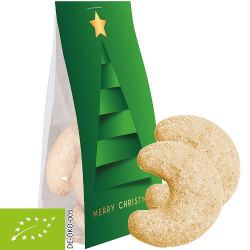 organic vanilla crescents, ca. 40g, express pouch with promotional flyer