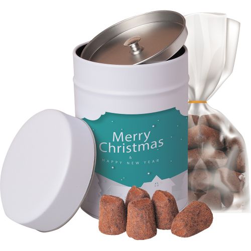 cocoa truffle, ca. 200g, pouch in metal tin maxi with label