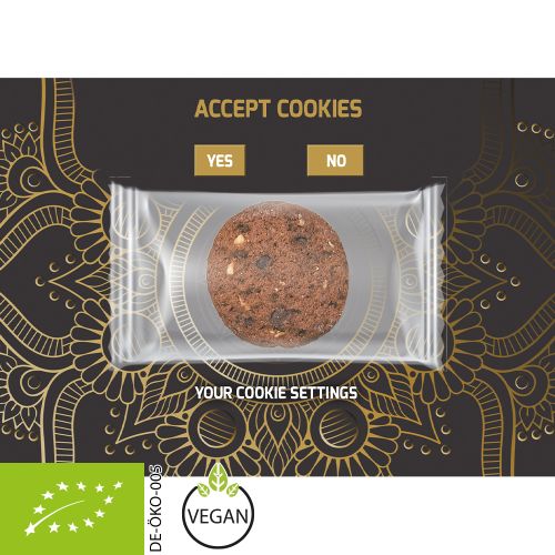 Organic cookie chocolate hazelnut (vegan), ca. 7g, express promotional card with print