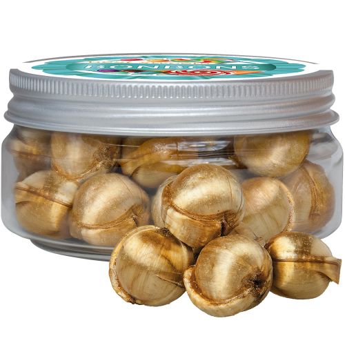 Golden nuts candy, ca. 70g, mini sweet jar with label