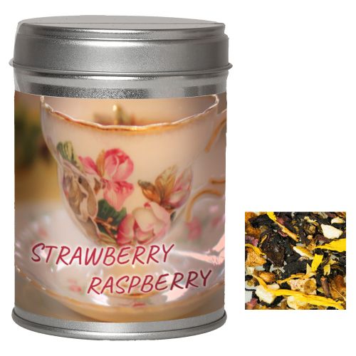 Fruit tea strawberry raspberry, ca. 55g, dual tin with label