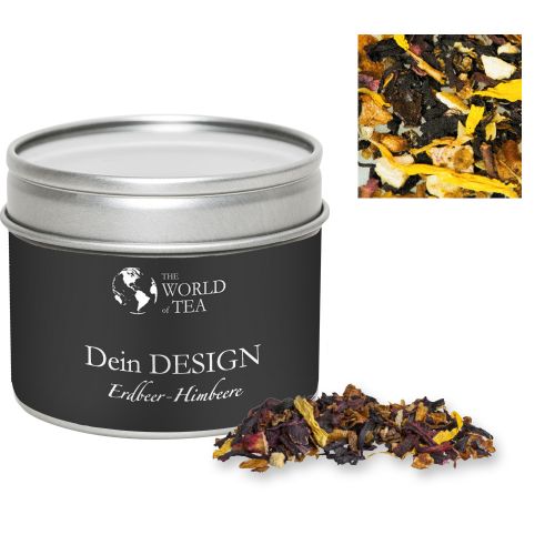 Fruit tea strawberry raspberry, ca. 30g, metal tin with window with label