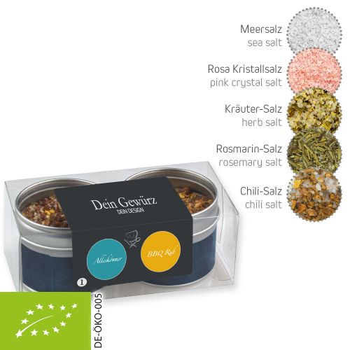 Rough spice mixture (category 1), 90-220g, 2-set metal tin with window with label