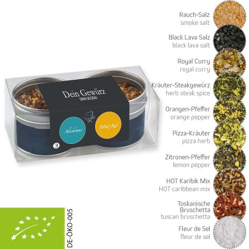 Rough spice mixture (category 3), 32-130g, 2-set metal tin with window with label