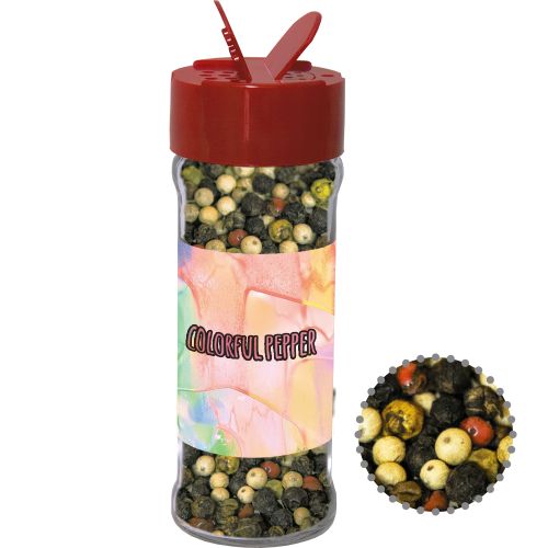 Colorful pepper whole, ca. 45g, spice shaker with label