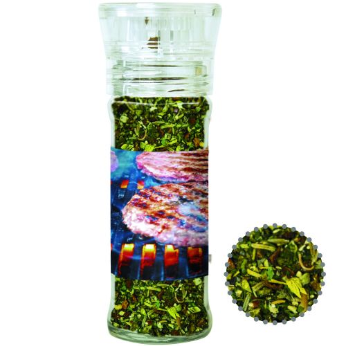 Herb steak spice, ca. 30g, transparent spice mill with label