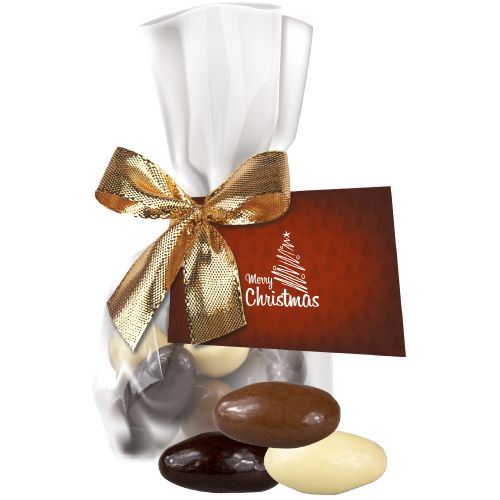 Almond chocolate trio, ca. 35g, express flat bag with bow with advertising card