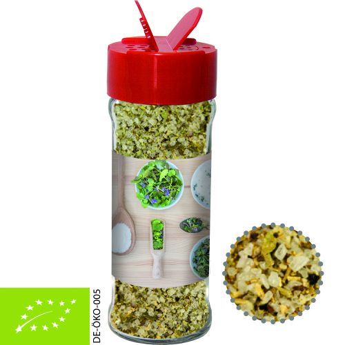Organic herb salt, ca. 50g, spice shaker with label