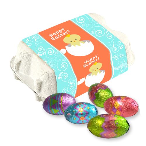 Chocolate easter egg, ca. 40g, egg caton with paper banderole