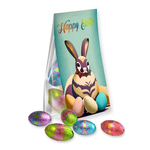 Chocolate easter egg, ca. 40g, express pouch with promotional flyer