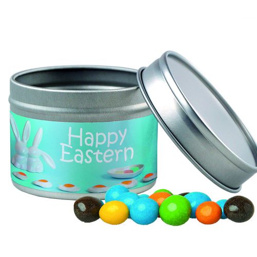 Coloured peanuts, ca. 70g, metal tin with window with label