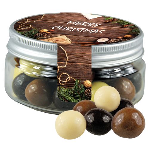 Choco crispy balls, ca. 40g, mini sweet jar with label