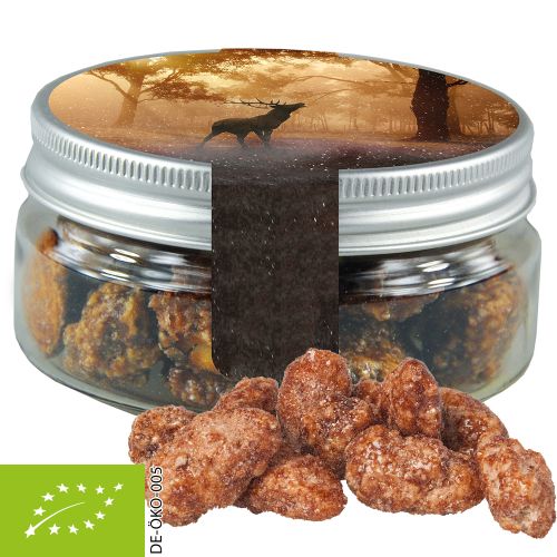 Organic burnt almonds (vegan), ca. 60g, mini sweet jar with label