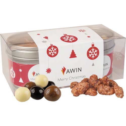 Crispy Christmas set, ca. 105g, 2-set metal tin with window with label