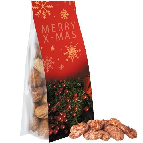 Burnt almonds (vegan), ca. 40g, express pouch with promotional flyer