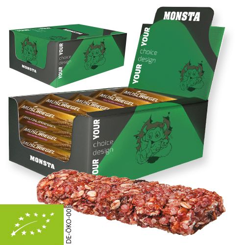 Organic cereal bar raspberry (vegan), 25 piece, 750g, display box maxi