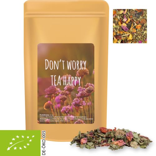 Organic herbal tea happiness, ca. 40g, midi stand up pouch with label