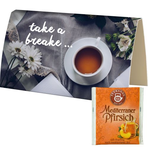 Bag of tea Mediterranean peach, ca. 2,5g, express promotional card with print