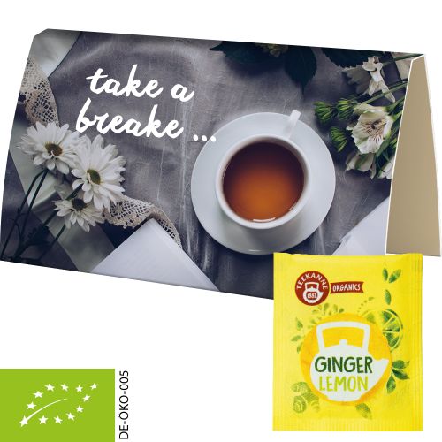 Organic bag of tea Ginger Lemon, ca. 1,8g, express promotional card A6 folded with print