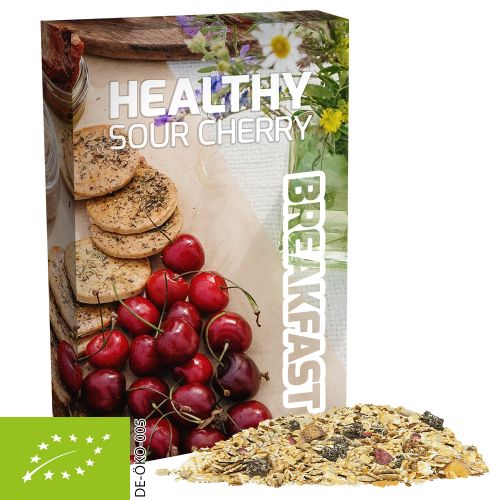 Organic muesli sour cherry, ca. 50g, folding box