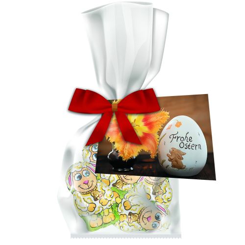 Chocolate lamb, ca. 24g, express flat bag with bow with advertising card