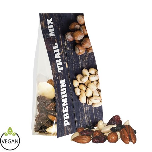 Premium trail mix, ca. 40g, express pouch with promotional flyer