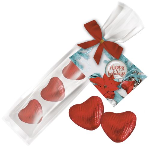 chocolate hearts, ca. 15g, express present-stick with advertising card