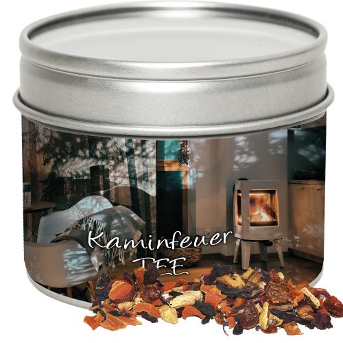 fireplace tea, ca. 30g, metal tin with window with label