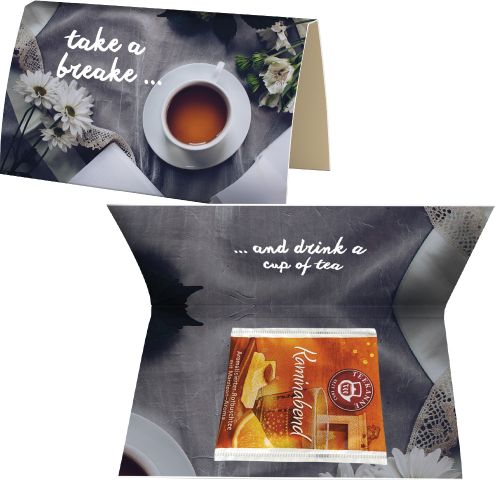 Tea bag fireplace evening, ca. 2g, express promotional card with print