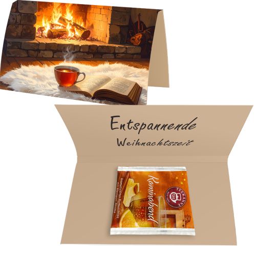 Tea bag fireplace evening, ca. 2g, express promotional card A6 folded with print