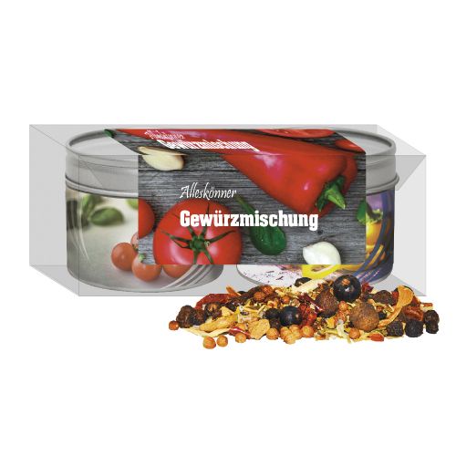 various Christmas spice mixture, ca. 80-110g, 2-set metal tin with window with label