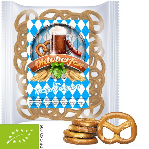 Organic mini pretzels original, ca. 30g, express maxi bag with label