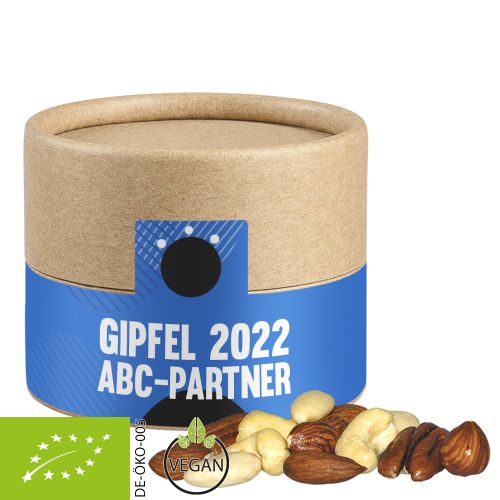 Organic nut mix , ca. 40g, biodegradable eco cardboard can mini with label