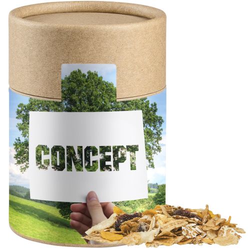 Muesli apple cranberry, ca. 60g, biodegradable eco cardboard can midi with label