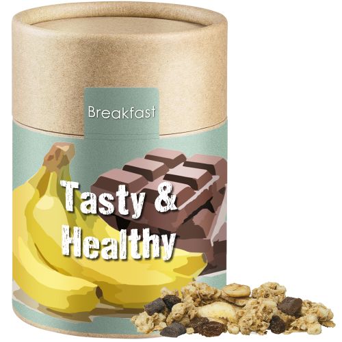 Muesli crunchy banana-choco, ca. 70g, cardboard can midi