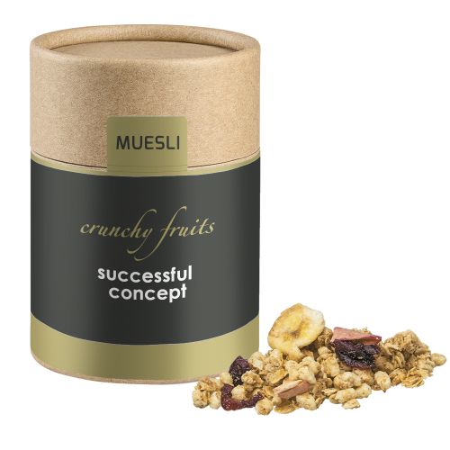 Muesli crunchy fruit, ca. 50g, cardboard can midi