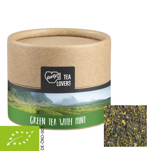 Organic green tea with mint, ca. 10g, cardboard can mini
