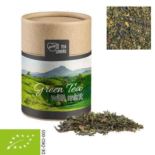 Organic green tea with mint, ca. 30g, cardboard can midi