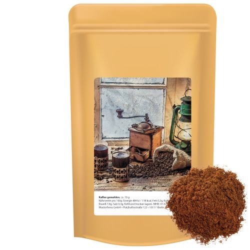 Ground coffee, ca. 70g, midi stand up pouch with label