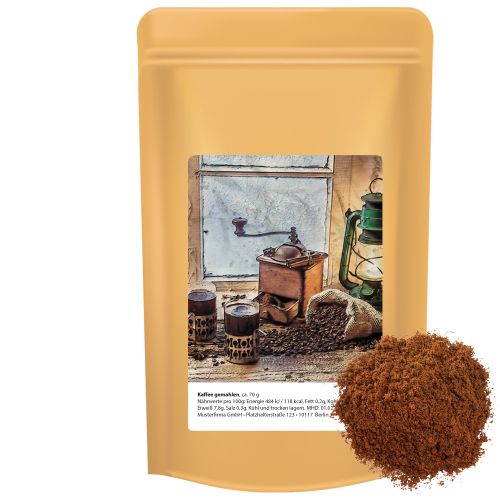 Ground coffee, ca. 70g, midi stand up pouch with label