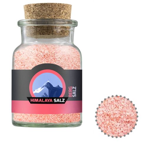 Pink crystal salt, ca. 135g, cork glass with label