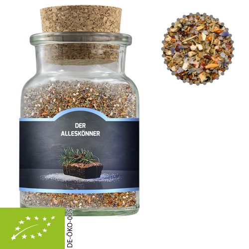Organic all-rounder spice, ca. 75g, cork glass with label