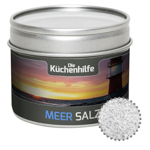 Sea salt, ca. 110g, metal tin with window with label