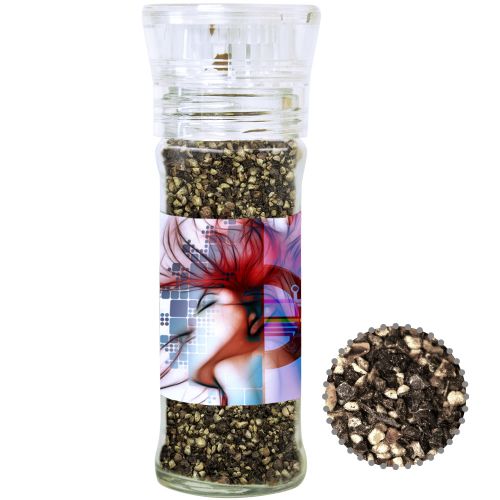 Pepper crushed, ca. 45g, transparent spice mill with label