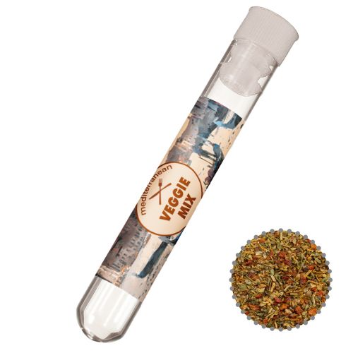Mediterranean veggie mix, ca. 5g, test tube with label