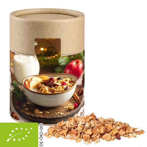 Organic crunchy Christmas muesli , ca. 70g, cardboard can midi